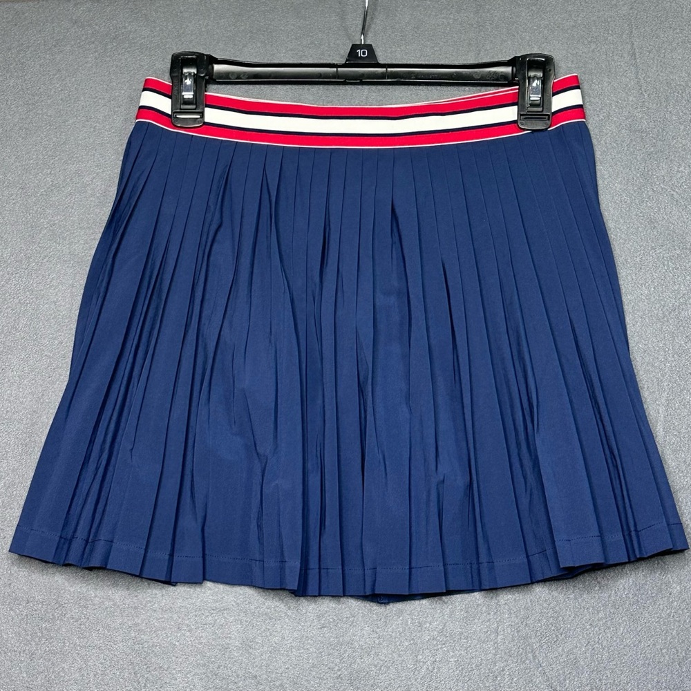Lilly Pulitzer Navy Pleated Skater Skirt with Red & White Striped Waistband